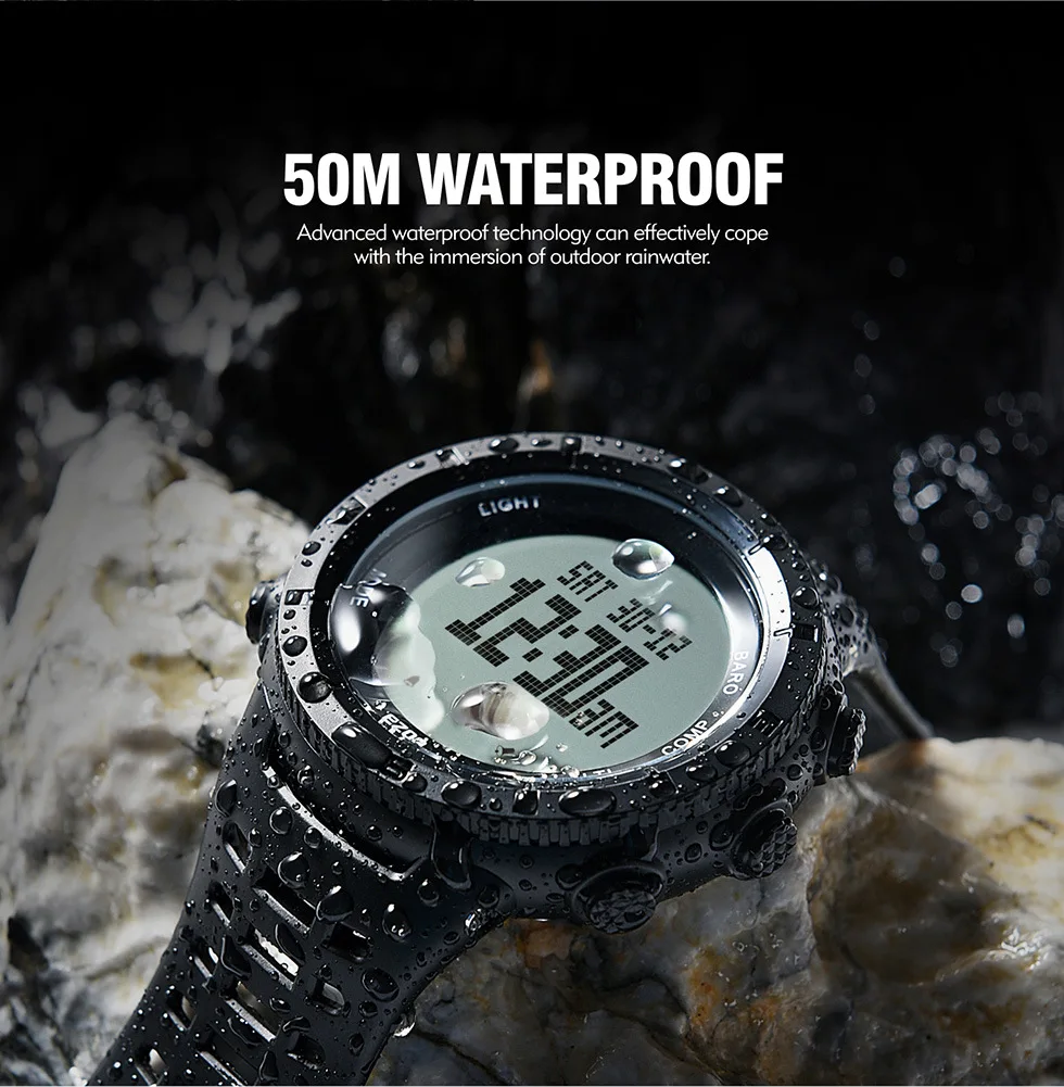 EZON Fashion Professional Climbing Hiking Wristwatches Altimeter Barometer Compass Men Digital Sports Watch Waterproof 50m H001