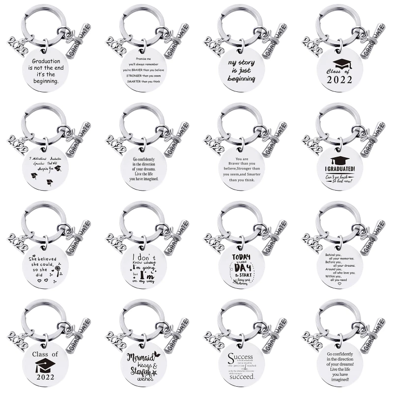 

2022 Graduation Season Keyring Stainless Steel Lettering Key Chain w/ Metal Ring for Handbags & Backpack Car Key Ring Pendant