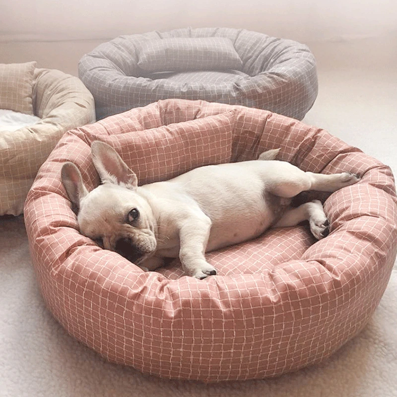 

Round Pet Beds for Dogs Cats Soft Cloth Pet Mat with Pillow Animals Sleeping Cushions Sofa Puppy Small Cat House Dog Accessoires