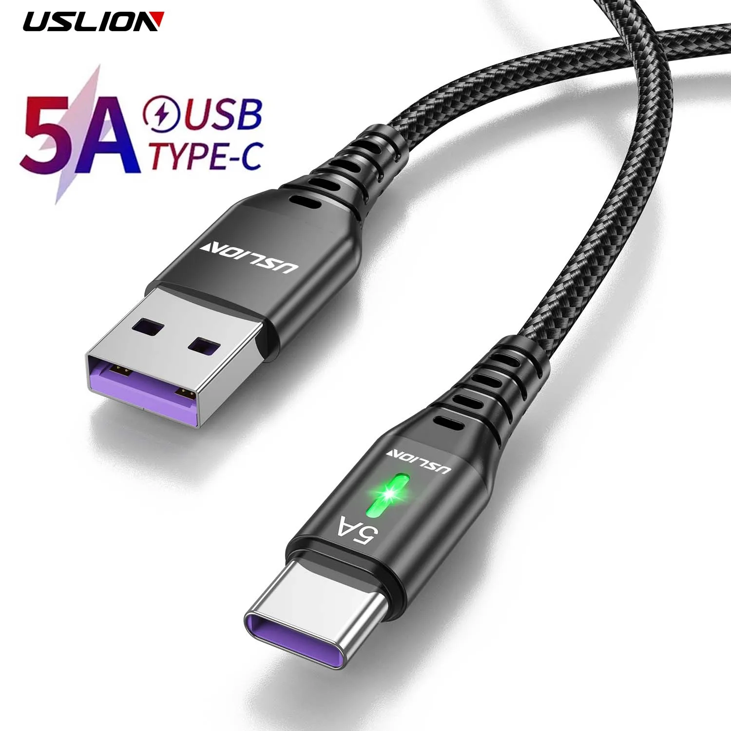 USLION 5A USB סוג C כבל נייד טלפון מהיר טעינת נתונים כבל עבור סמסונג S22 Xiaomi 12 פרו Poco F3 x4 GT Oneplus 10 Realme 3M