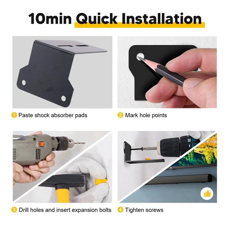 8X Sound Bar Wall Brackets Easy To Install Anti-Drop Shelf Holder Universal Soundbar Speaker Mounting Bracket