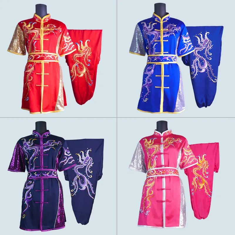 Kids Teenager Martial Arts Kungfu Matching Uniform Rayon Emboridery Chinese Traditional Wushu Wing Chun Exercise Performance Set