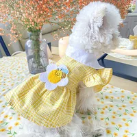 2022 Dog Clothes Pet Clothing For Small Dogs Spring And Summer New Cute Flowers Yellow Grid Sunflower Bee Puppy Cat Dress Skirt
