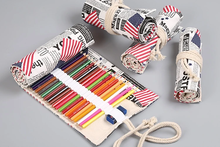 

USA 36 48 Hole canvas pencil case large capacity roller blind dual-purpose pencil case school office stationery