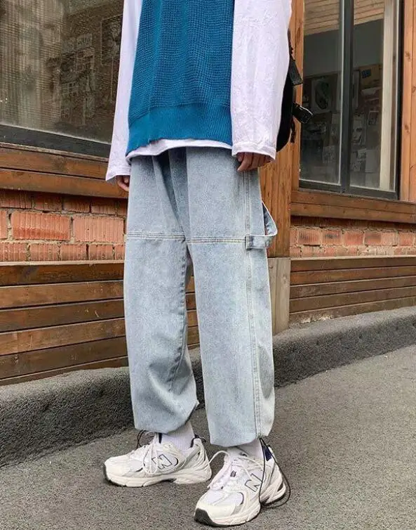 Elastic Waist Jeans Men's Straight Loose Hip Hop Street Jeans Mopping Wide Leg Daddy Pants