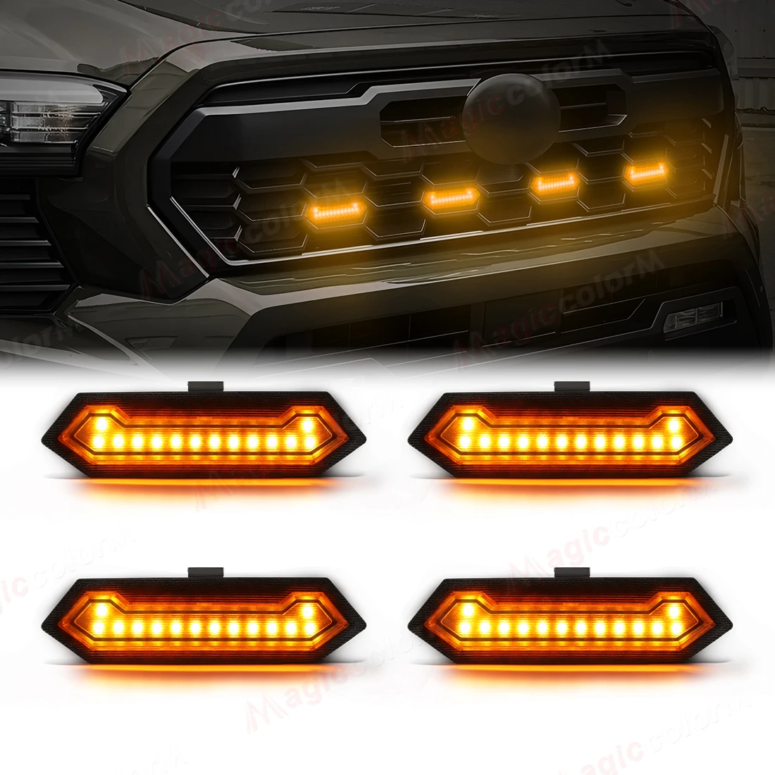 

4 шт. светодиодные фонари на решетке для Toyota Tacoma TRD Sport 2024, передняя решетка, предупреждающие DRL, дневные ходовые огни, дневные фары, автомобильные аксессуары