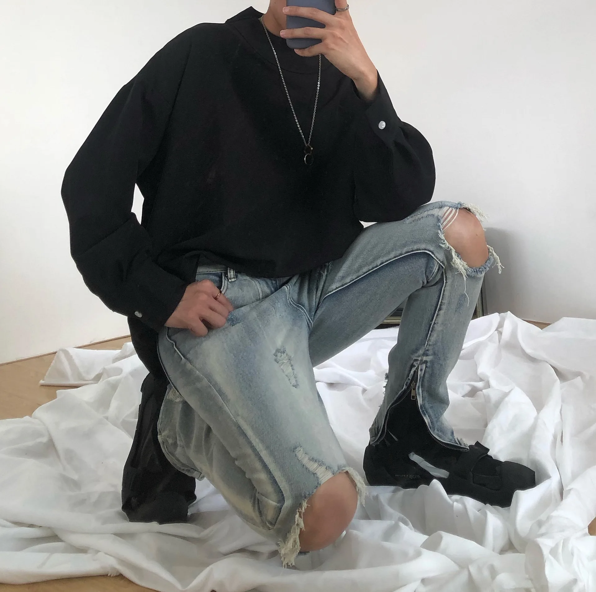 Men Jeans Men Trousers Ripped Unisex Hip Hop Slim Trousers Streetwear Men Clothing Denim Men's Loose Jeans Y2k Clothes Men Jeans