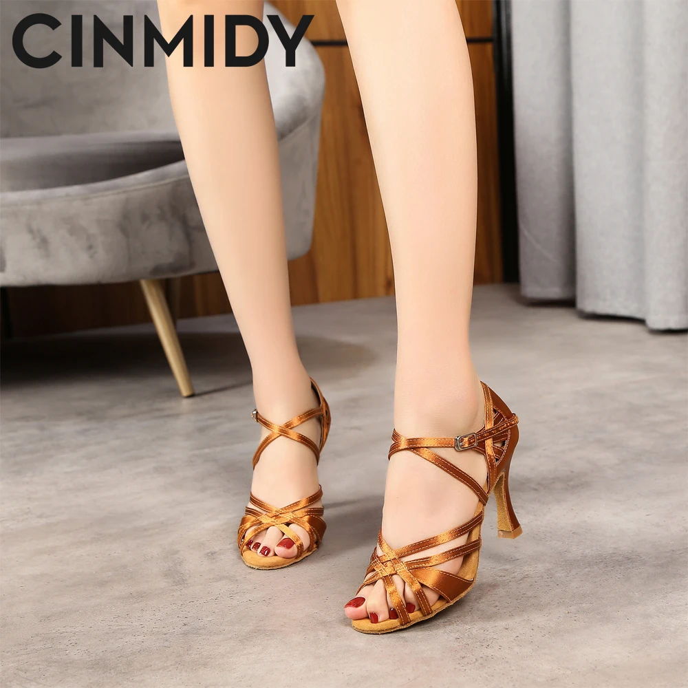 Женские туфли для латиноамериканских танцев CINMIDY с леопардовым принтом из шелка