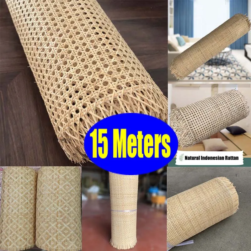 

15 Meters Natural Indonesian Rattan Roll Handmade Weaving Cane Webbing Wicker Material For Furniture Chair Ceiling Cabinet Decor