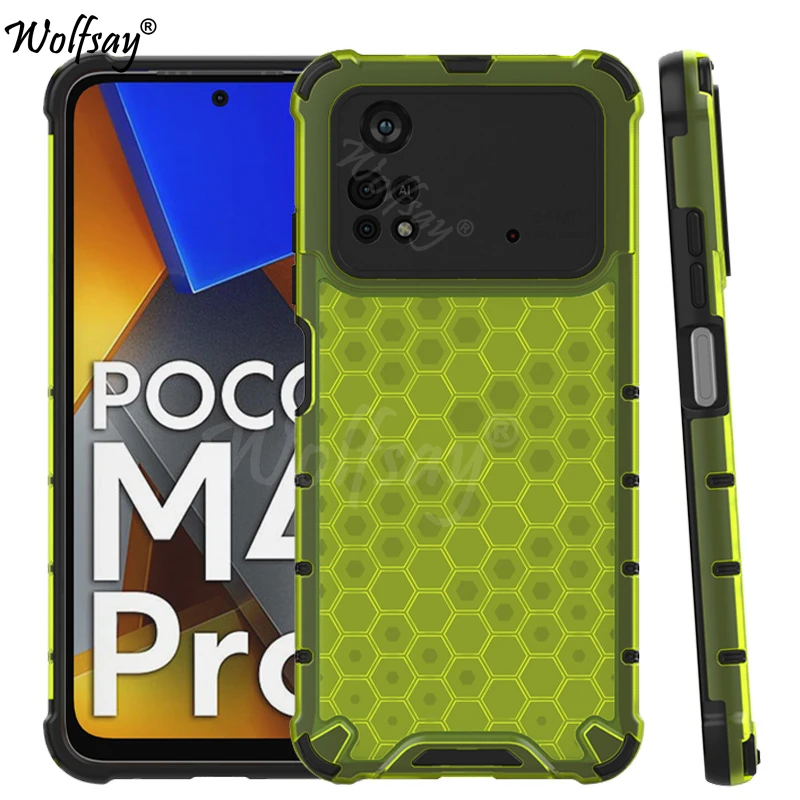 

Shockproof Transparent Case For Xiaomi Poco M4 Pro 4G Honeycomb Armor Clear Case For Poco M4 Pro Case Cover For Poco M4 Pro 4G