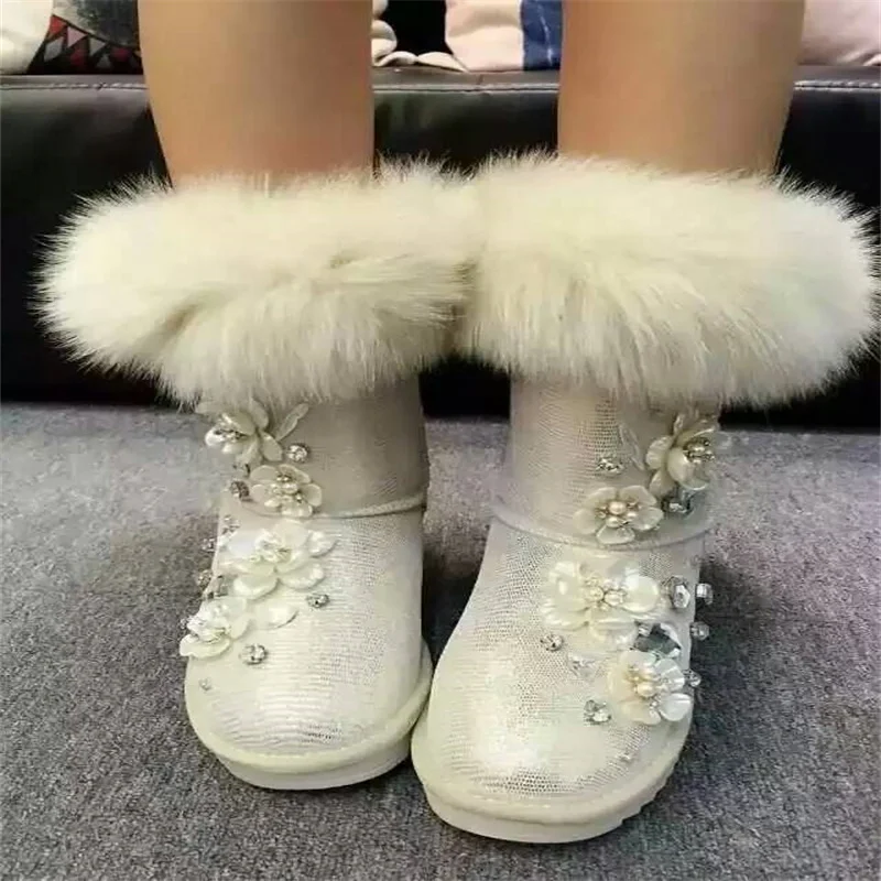 

Autumn and winter new fashion hand custom diamond snow boots women's cotton shoes large size women 35-44