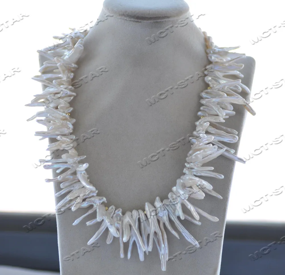 

MCT·STAR Z12382 Natural 19'' 35mm White Baroque Horn Freshwater Pearl Necklace