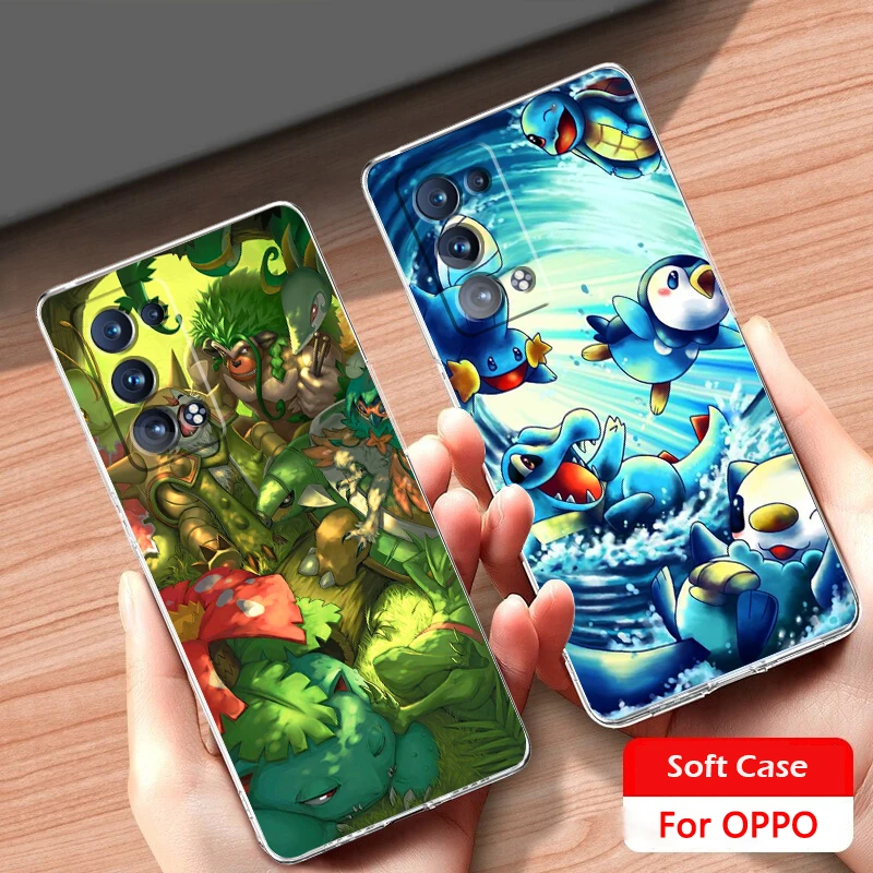 

P-okemon Totodile Squirtle For OPPO A74 A72 A53 Reno 7 6 5 4 2 Find X3 X2 Z Lite Neo Pro Plus SE transparent Phone Case