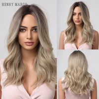 henry margu medium ash platinum blonde wavy synthetic wigs long natural hair wig for women cosplay party hair heat resistant