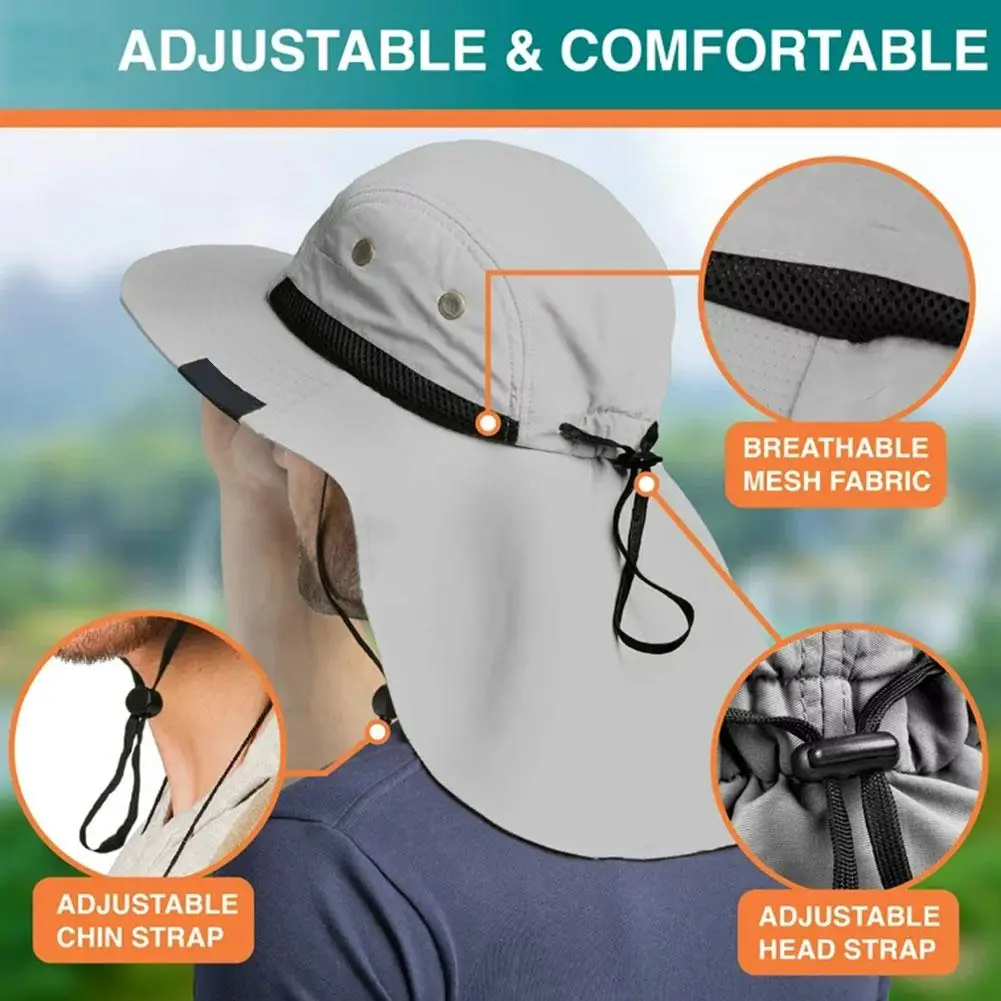 

Sun Hat for Men Wide Brim Fishing Hat Neck Flap Cover Men Women Hiking Safari UV Sun Protection Summer Gardening Beach Camp W8K3