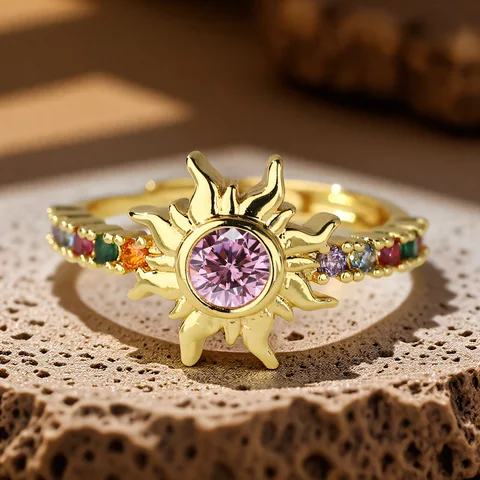 Розовые и белые регулируемые кольца из меди с цирконием