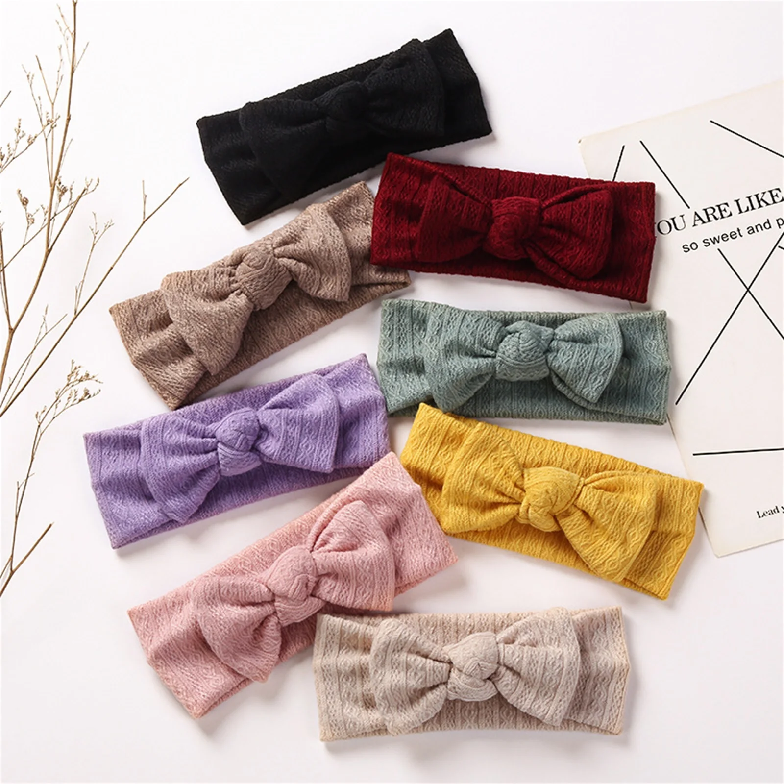 

2022 Baby Girl Bow-knot Hairband Toddlers Solid Color Hair Band Hair Accessories Birthdays Gift