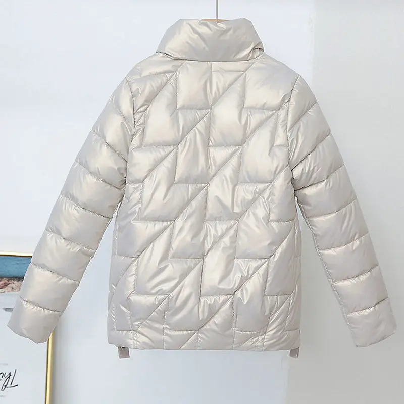 2023 New Winter Jacket Parkas Women Glossy Down Cotton Jacket Stand Collar Parka Warm Female Cotton Jacket Casual Outwear A15