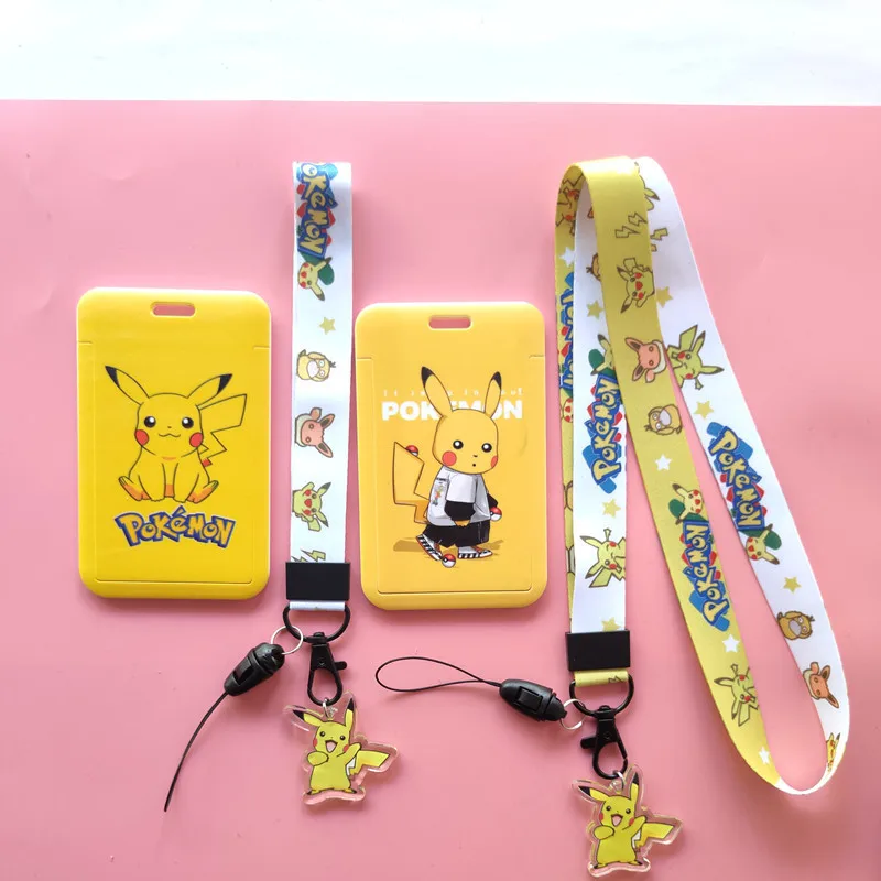 

Pokemon Original Elves Pikachu Cartoons Hanging Neck Bag Children Campus Card Cover Pokemon Cartoon PVC ID Holders with Lanyard