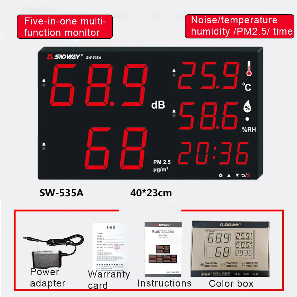 525A Wall Mounted Sound Level Meter 30-130dB Digital Noisemeter Decibel Monitoring Tester Noise Volume Measuring Tool Alarm