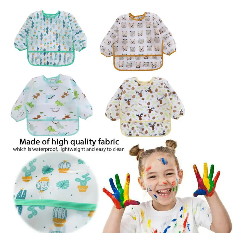 

New Cute Children Baby Kids Toddler Waterproof Long Sleeve Art Smock Feeding Bib Apron Fit 0-6 Years