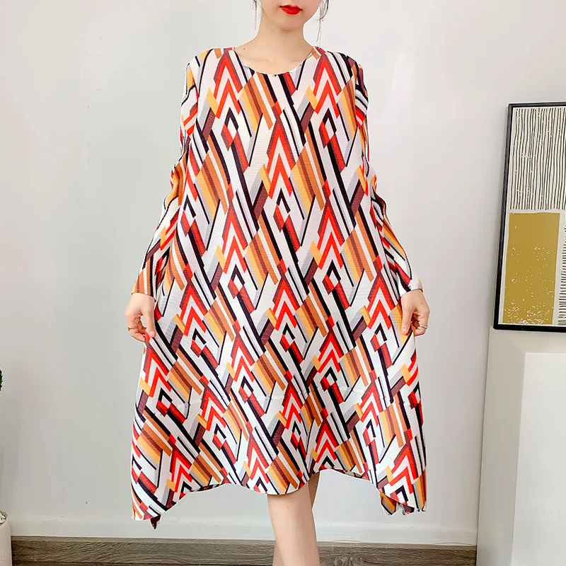 

Wrinkle Large Dress Women's Spring New Fashionable and Fashionable Print Midlength Dress