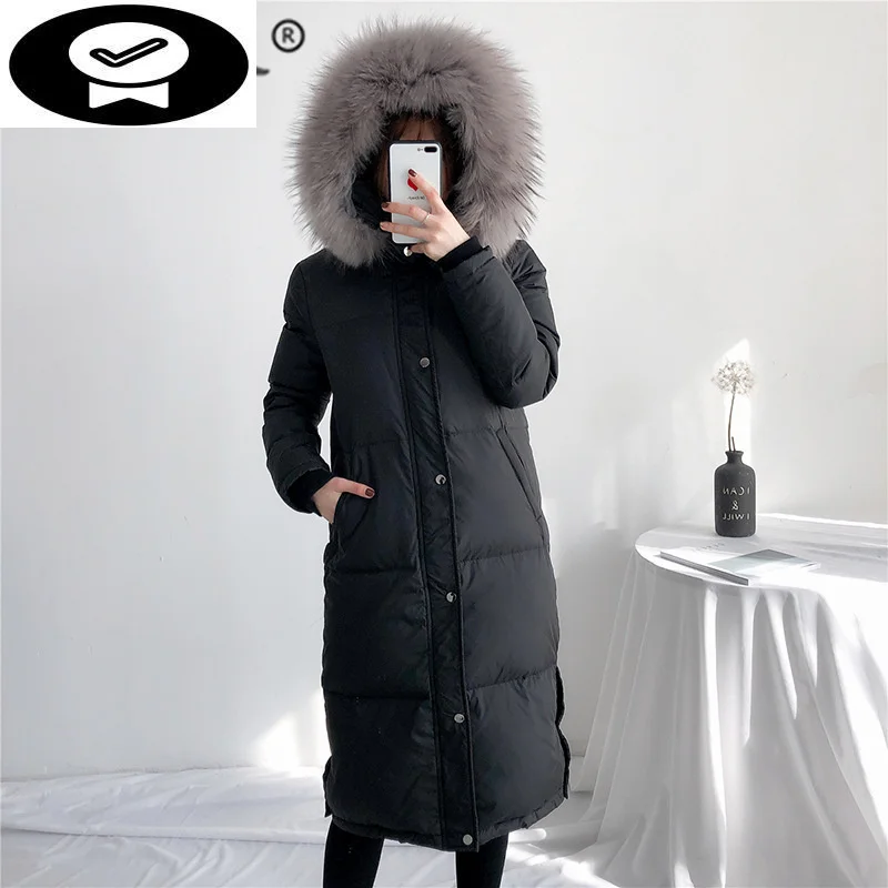 

Coat Women Clothes Winter 2023 Korean Thick Warm Duck Down Jakcet + Raccoon Fur Hooded Fashion Long Chaqueta Mujer LW1280
