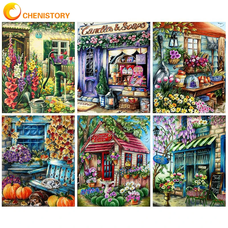 

CHENISTORY Oil Painting By Number Colored House For Adults Paints By Number Canvas Modern Painting Kit DIY Gift Home Decor Art