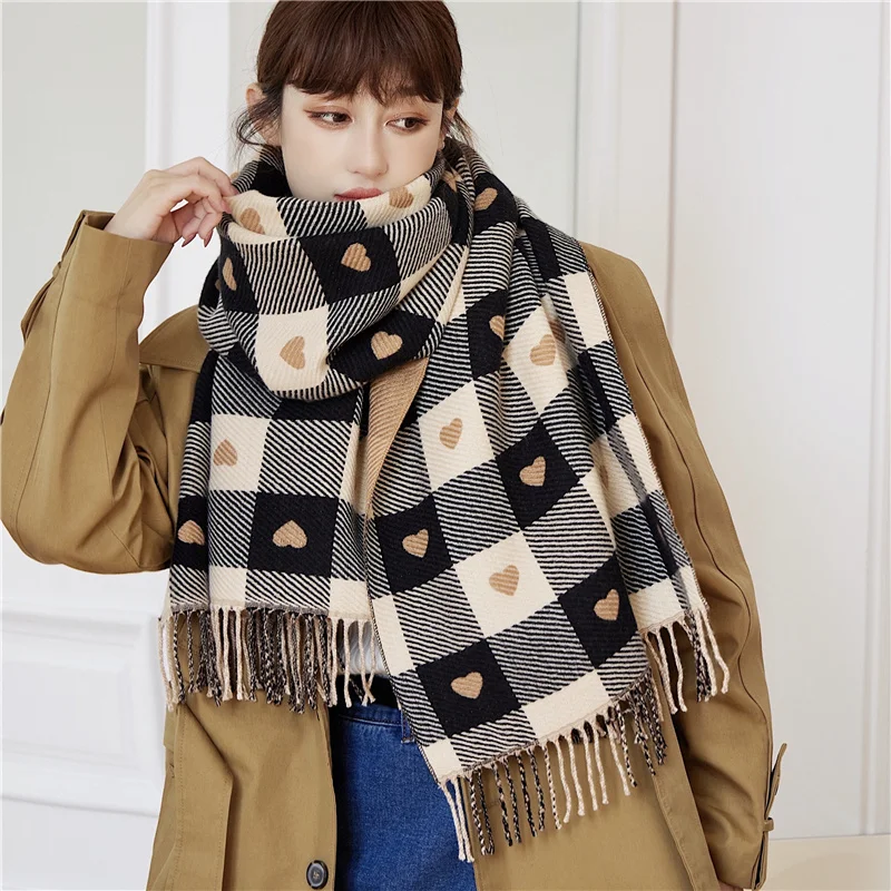 

Plaid Thick Cashmere Scarf Winter Women Scarves Luxury Tassels Warm Pashmina Wraps Gift Shawls Fashion