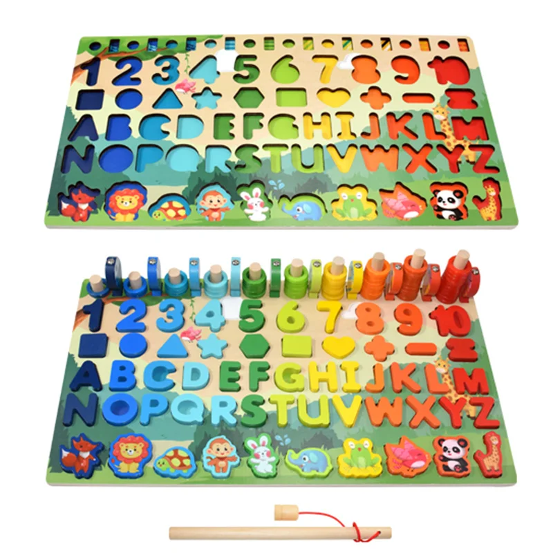 

Educational Wooden Toys Children Busy Montessori Board Math Fishing Children's Wooden Preschool Montessori Toy Counting Geometry