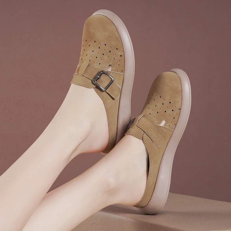 Женские замшевые домашние шлепанцы винтажные плоская подошва закрытый носок