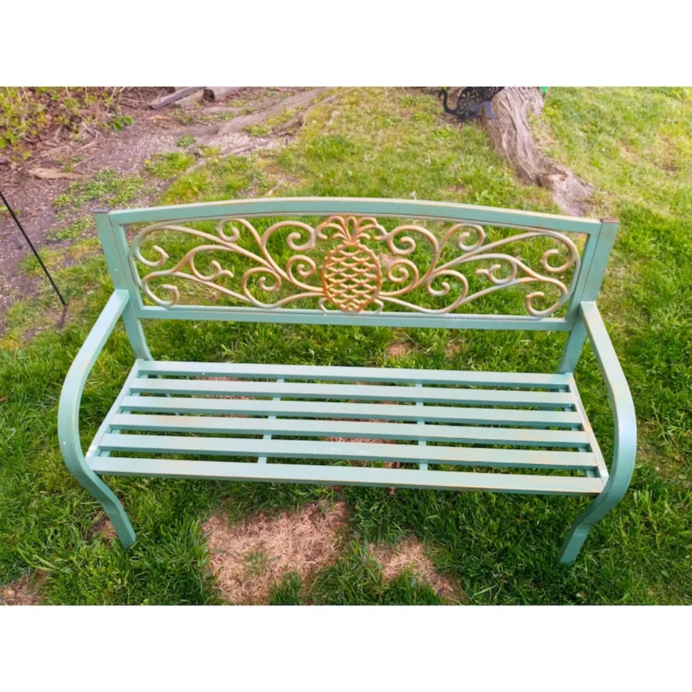 

50”W Outdoor Garden Bench Metal Bench Holds Up to 300 lbs, Iron Metal Steel Frame Park Bench with backrest for Patio Porch Deck