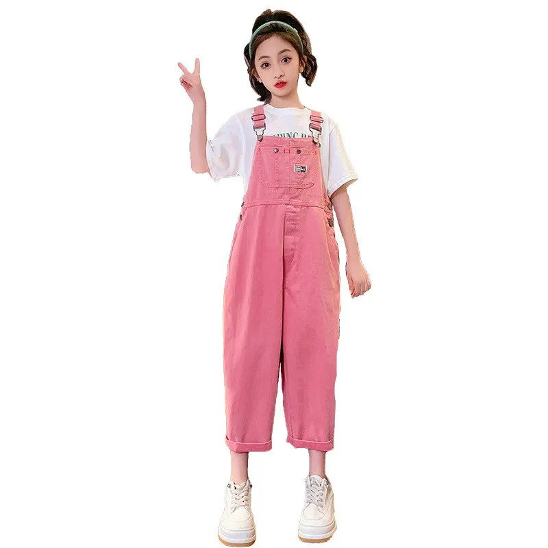 

Young Girl Denim Overalls Pink Jeans 2023 Summer Hot Deals Teen Child Suspender Trousers Kids Casual Clothes 6 8 10 12 14 Years