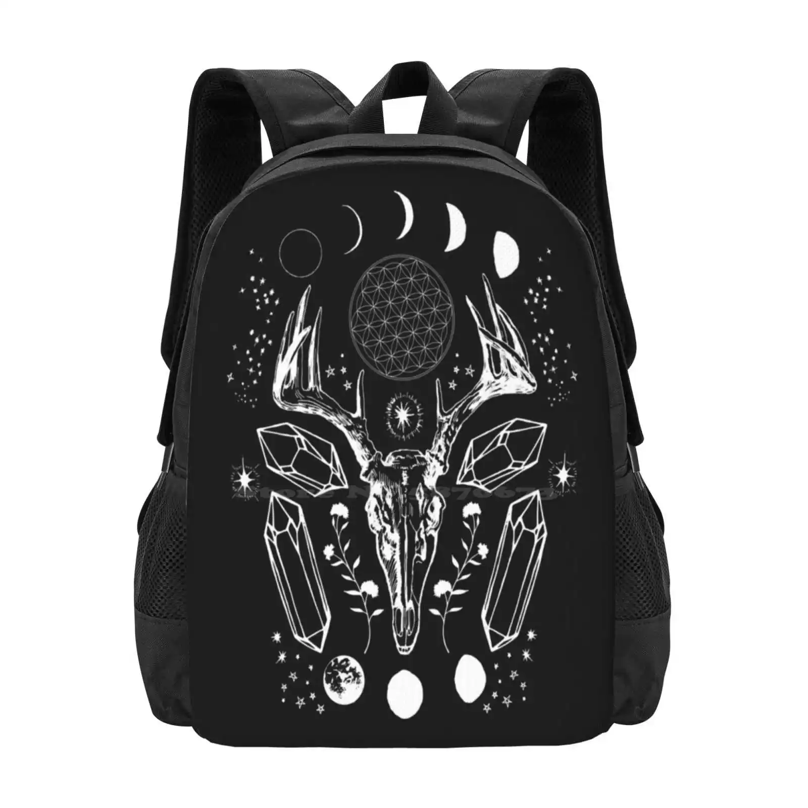 

Crystal Moon. Hot Sale Backpack Fashion Bags Crystals Bull Skull Goat Vintage Phases Of The Moon Bohemian Magical Magick Pagan