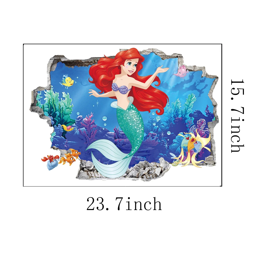 Cute Mermaid princess Wall Stickers For Kids Room Height Measure fairy tale Cartoon DIY Decor Mural Girls Room Decoration gift images - 6