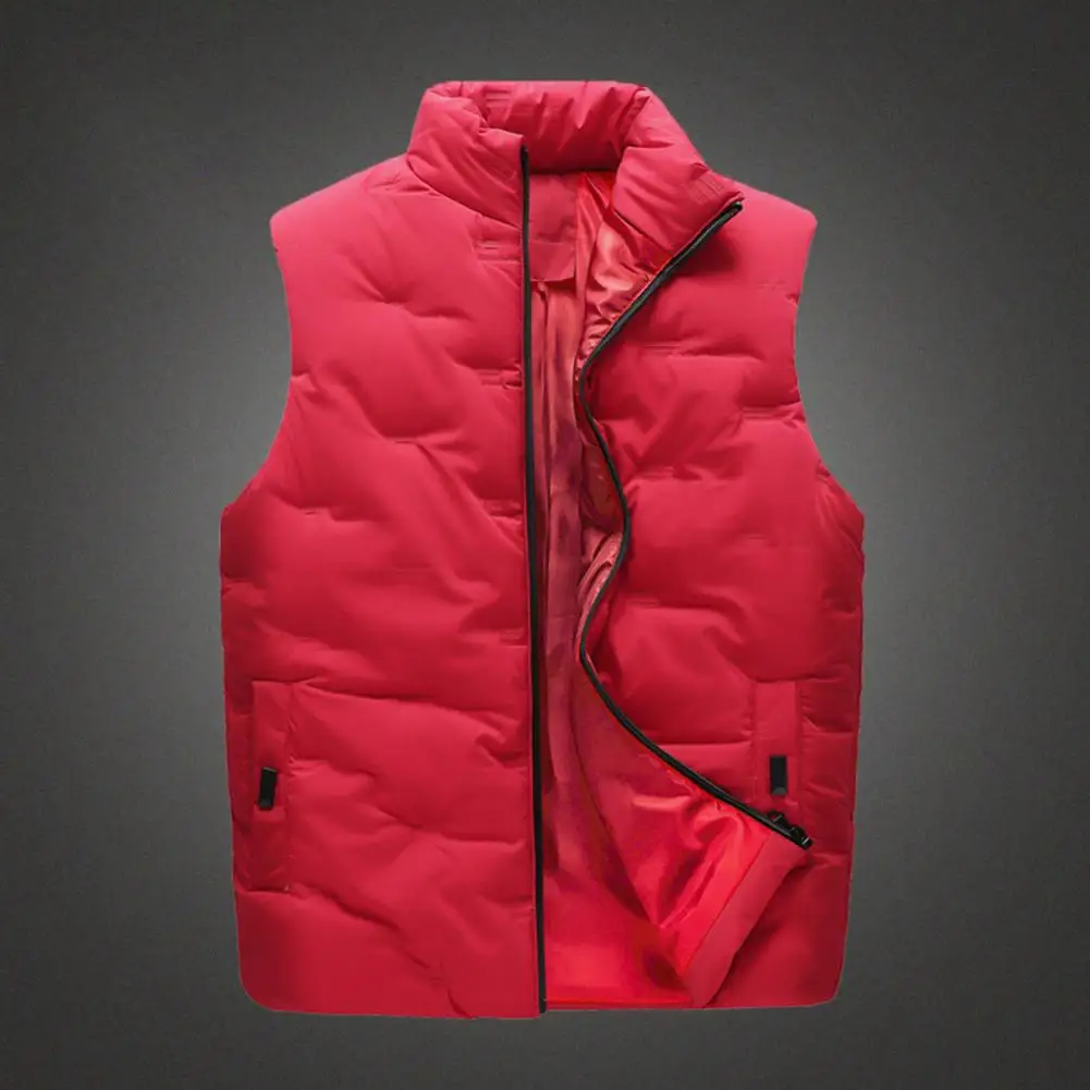 

Men Vest Stand Collar Skin-Touch Coldproof Warm Pockets Waistcoat Men Waistcoat Vest for Daily Wear