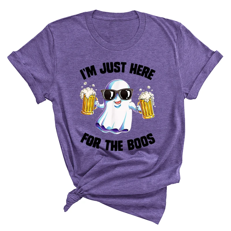 

Women T-Shirt I'm Just Here for The Boos Cartoon Fashion Print Cotton Lady T-Shirts Top Womens Beer Graphic T Shirt Female Tees