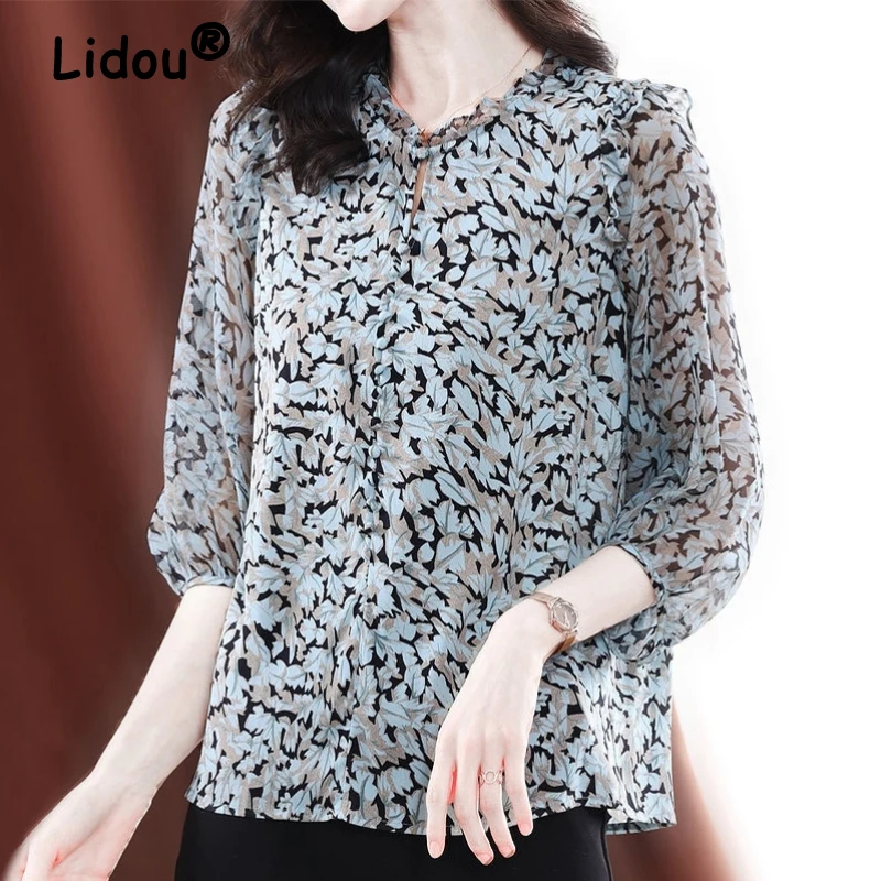 

Short Sleeve Blue Chiffon Shirt 2022 Spring Summer Elegant Blouse for Female Korean Style Casual Shirt Fashion Casual Clothing