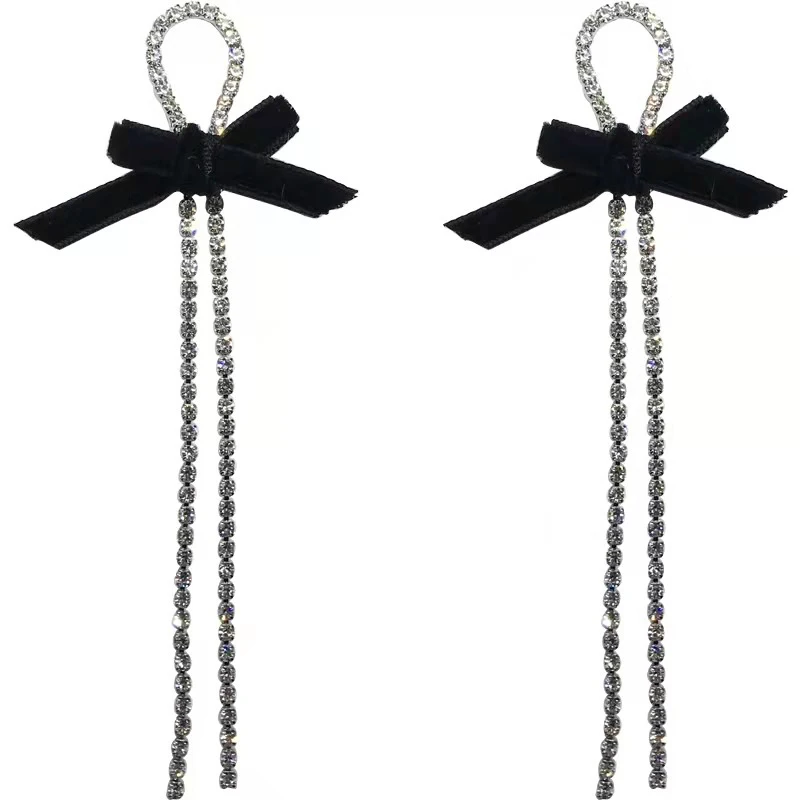 Long Tassel 925 Silver Needle Bow Knot Zircon  Earrings Party Jewelry Best Gift for Girl Fashion Jewelry Hanging Pendientes
