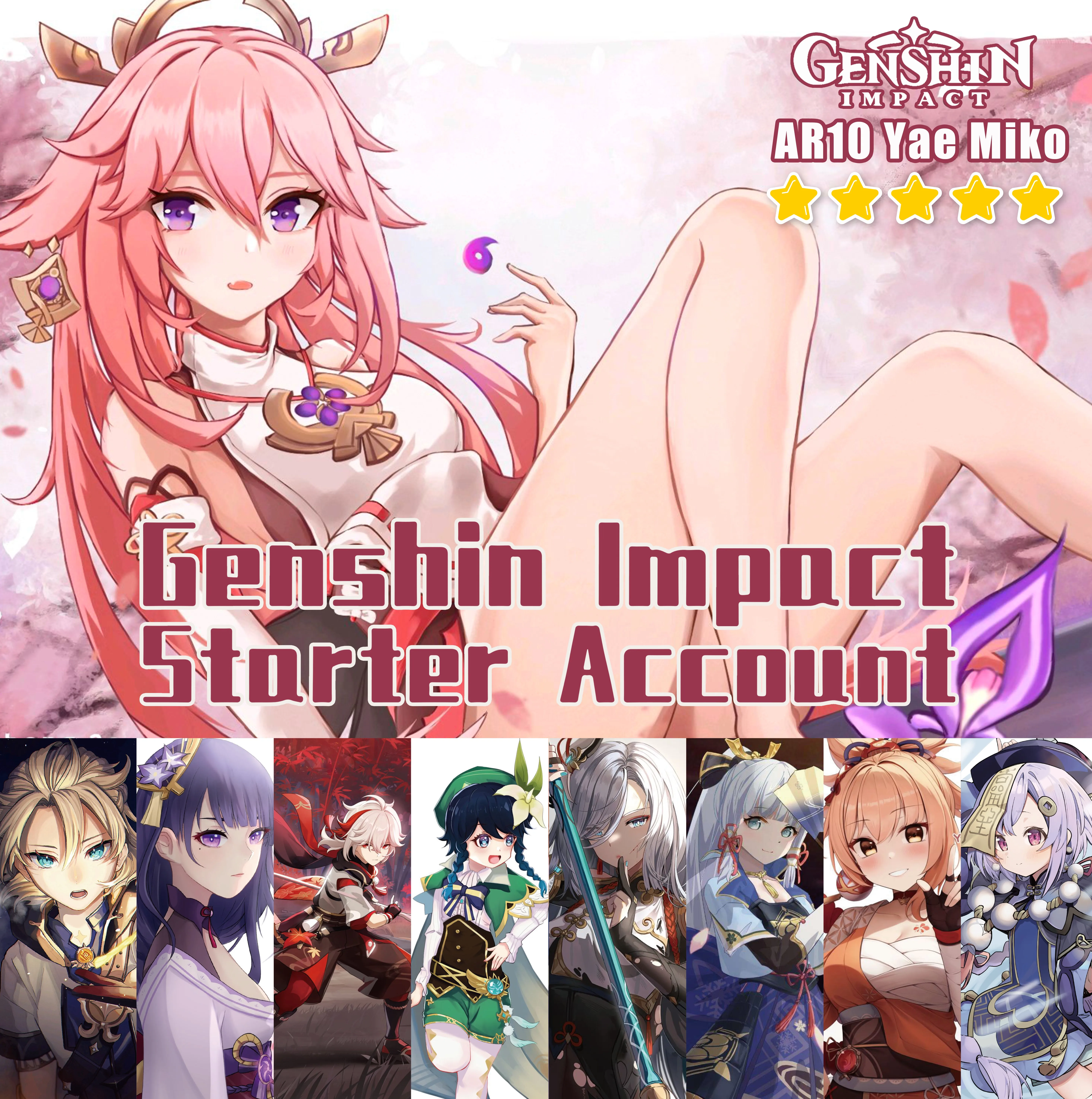 

Yae MikoAyaka Eula Kazuha Hutao Starter Kokomi Ganyu Childe Yoimiya Venti Klee Zhongli Baal Shogun Genshin Impact аккаунт