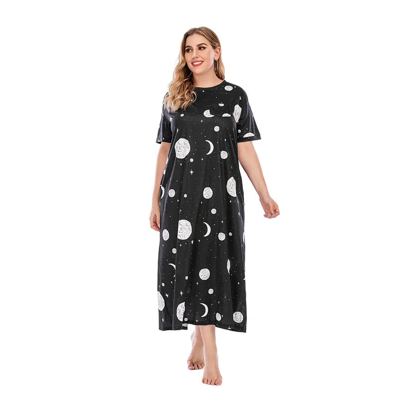 

European and American graffiti nightdress, large size T-shirt skirt, home wear, trendy brand stars, loose long dress, long skirt