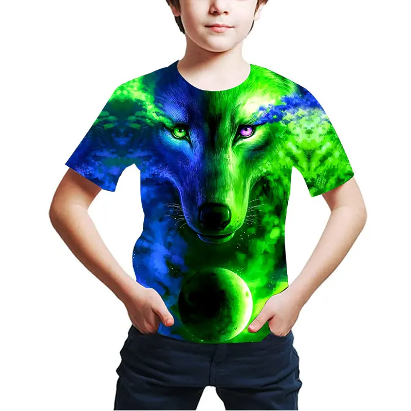 

Забавная 3D детская футболка, Повседневные детские топы с принтом волка для мальчиков, футболка, одежда для девочек, детская одежда