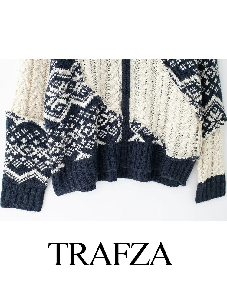 TRAFZA женский осенний свитер восьмислойный жаккардовый вязаный с круглым вырезом