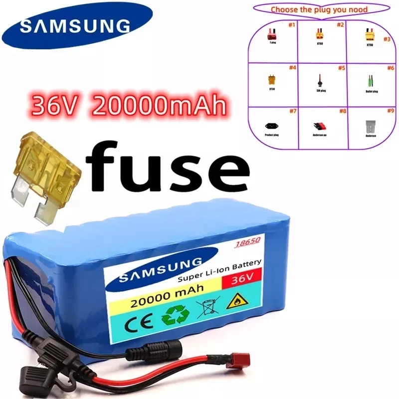 

Samsung Batterie Lithium 36V 10S4P 14/17/20/25/28/30Ah 18650 38ah, avec fusible 30a, pour vélo, scooter électrique, m365