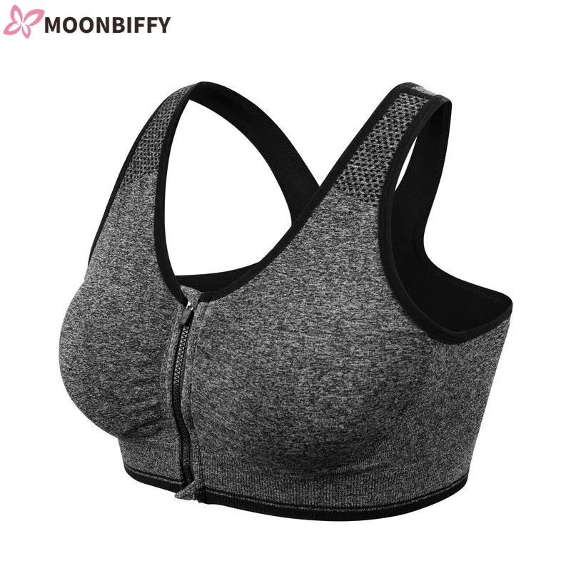 

Sports Bra Top Front Zipper Women Sports Bras Breathable Wirefree Padded Push Up Sports Top Fitness Gym Yoga Workout Bra