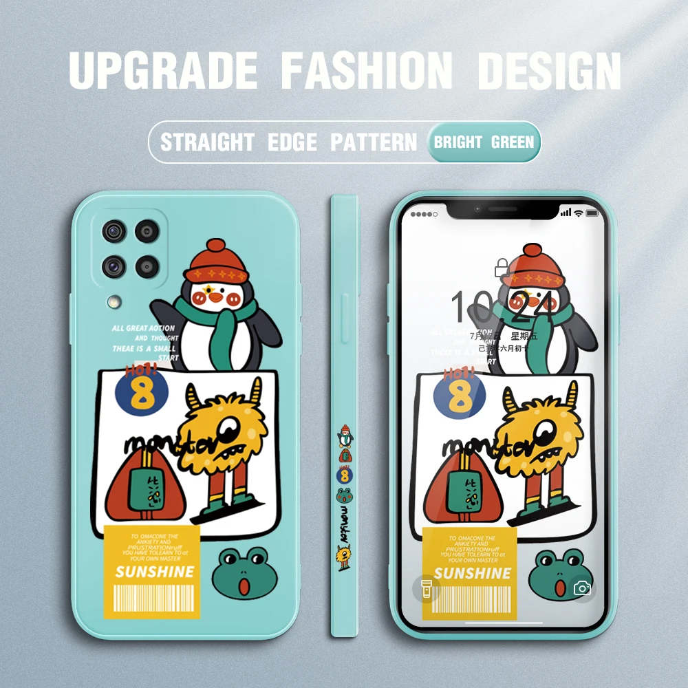 

Cute Case for Samsung Galaxy M62 M53 M33 M22 M10 M11 M12 M31 M51 M02 5G Cartoon Penguin Liquid Soft Silicone Cover Lovely Funda