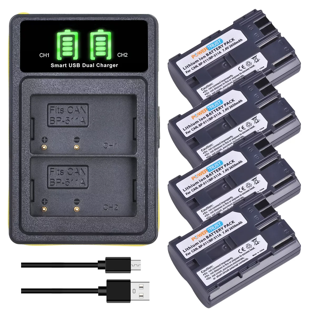 

NEW2023 2pcs 2650mAh BP-511 BP 511 BP511 BP511A Battery + LCD USB Dual Charger for Canon EOS 40D 300D 5D 20D 30D 50D