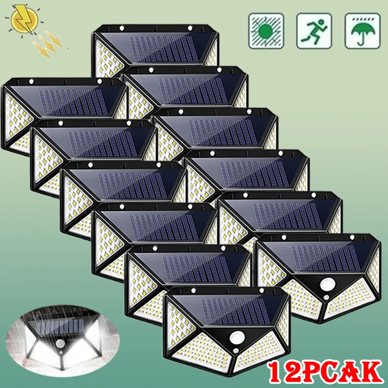 

100LEDs Solar Wall Light Outdoor Waterproof Bright Lamp Motion Sensor PIR Sunlight Street Garden Light for Patio Path Yard