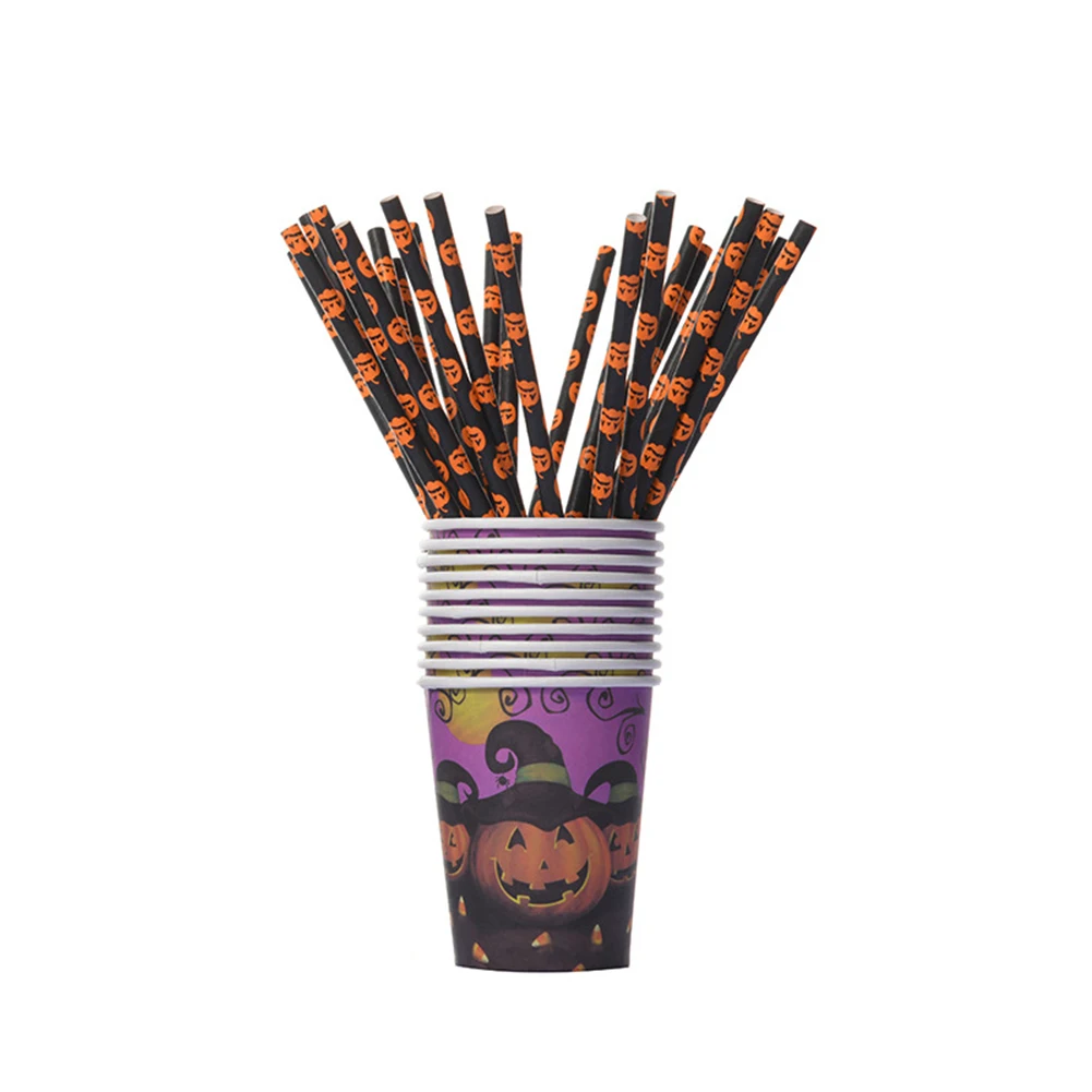

25pcs Halloween Paper Straws Pumpkin Ghost Bat Drinking Straw Happy Halloween Party Favors Decoration For Home Supplies