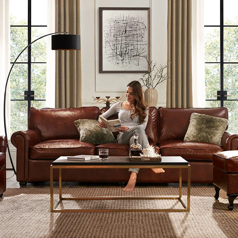 

Italian Leather Sofa Soft Adults Design Vintage Comfortable Three Seater Sofa Longue Living Room Canape Salon Home Furniture